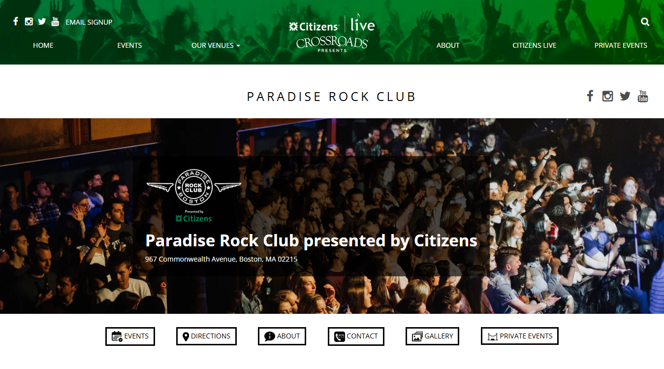 Website screenshot for Paradise Rock Club