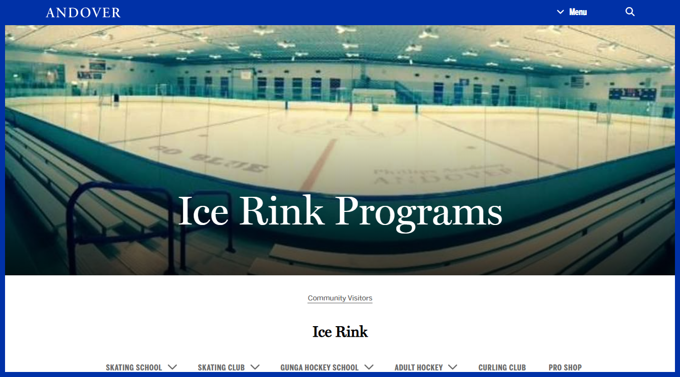 Website screenshot for Phillips Academy Ice Rinks