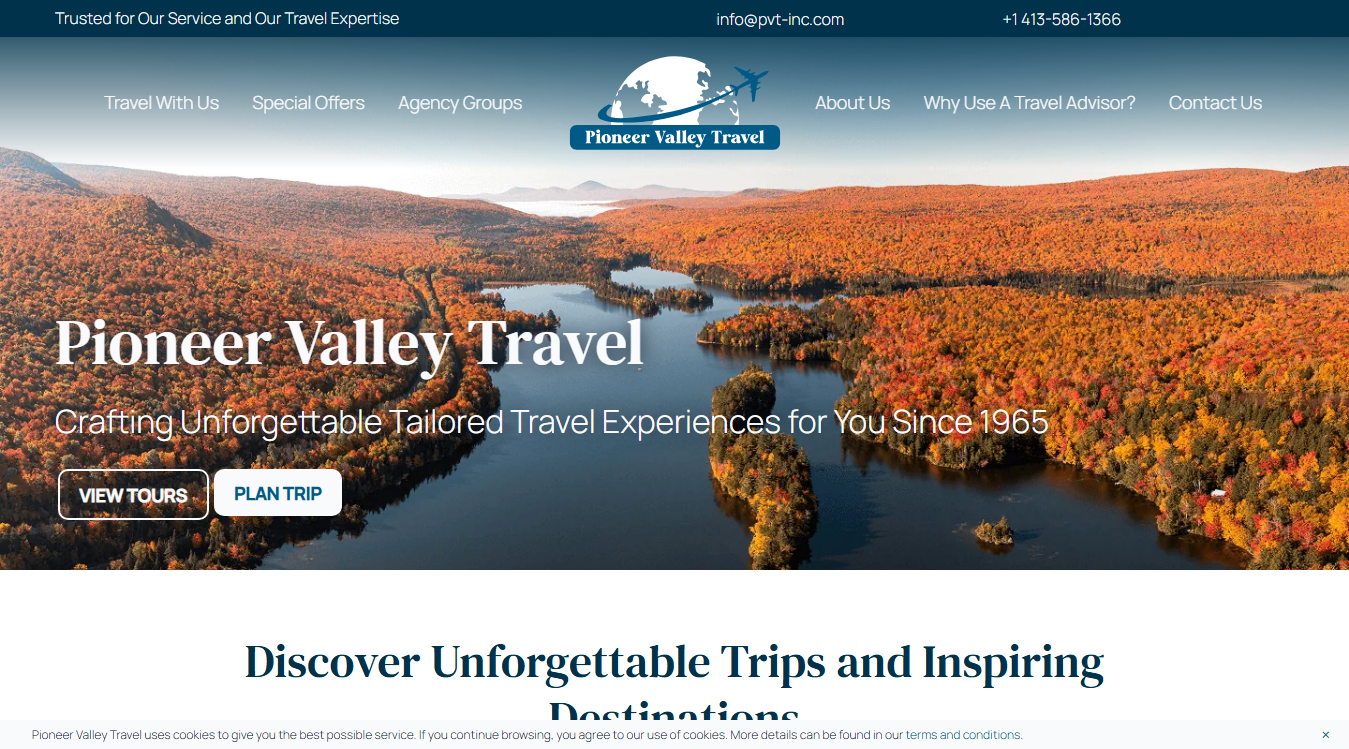 Website screenshot for Pioneer Valley Travel