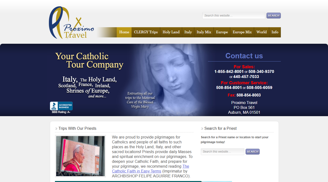 Website screenshot for Proximo Travel