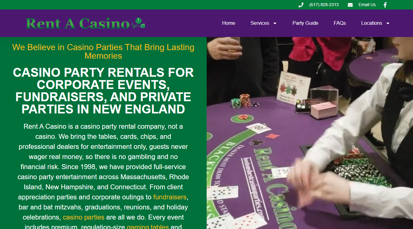 Website screenshot for Rent a Casino