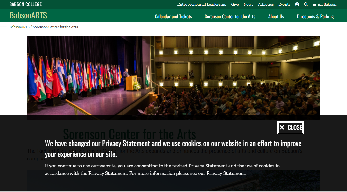 Website screenshot for Richard W. Sorenson Center for the Arts