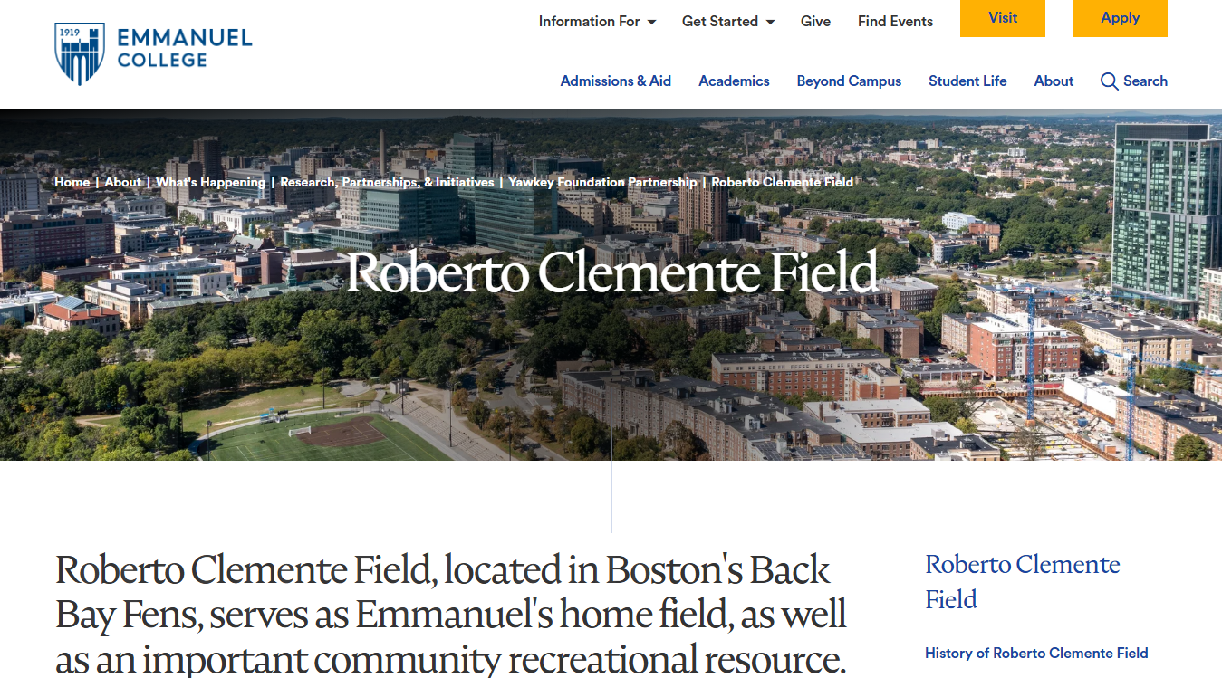 Website screenshot for Roberto Clemente Field