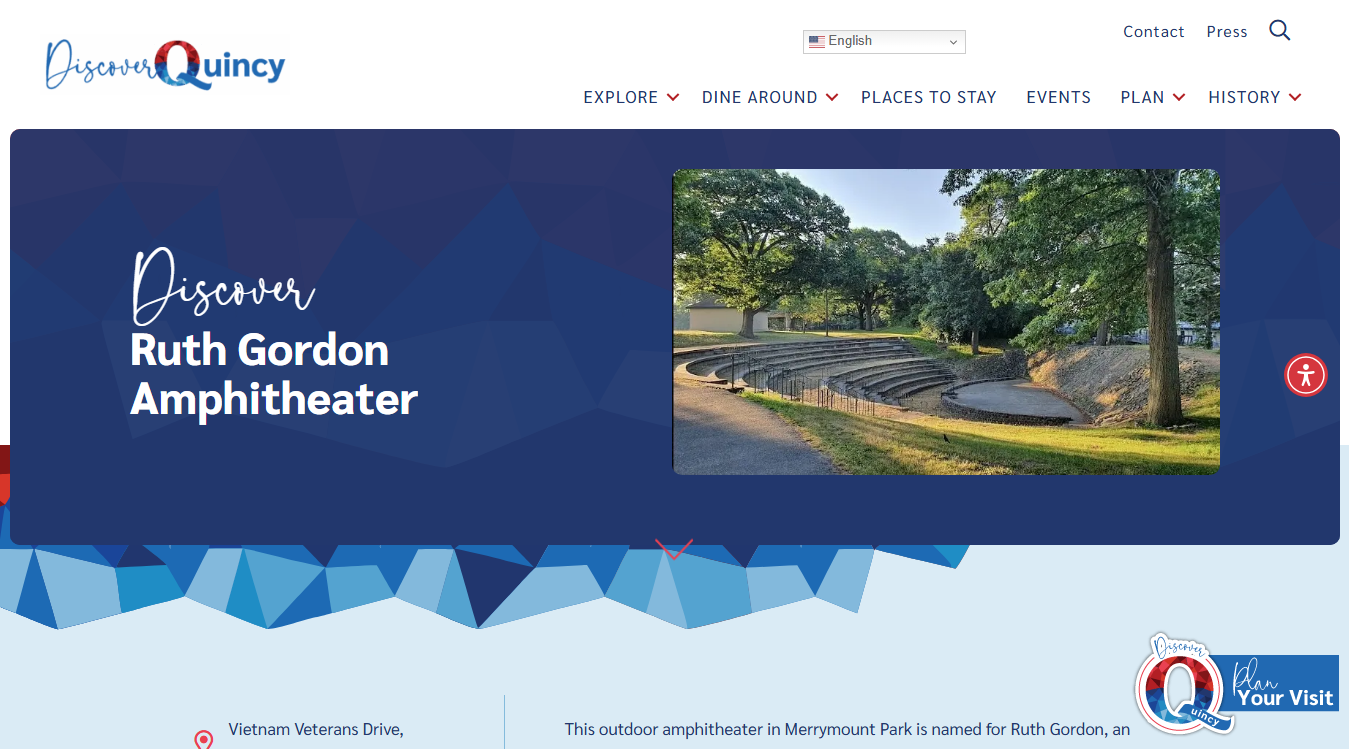 Website screenshot for Ruth Gordon Amphitheater