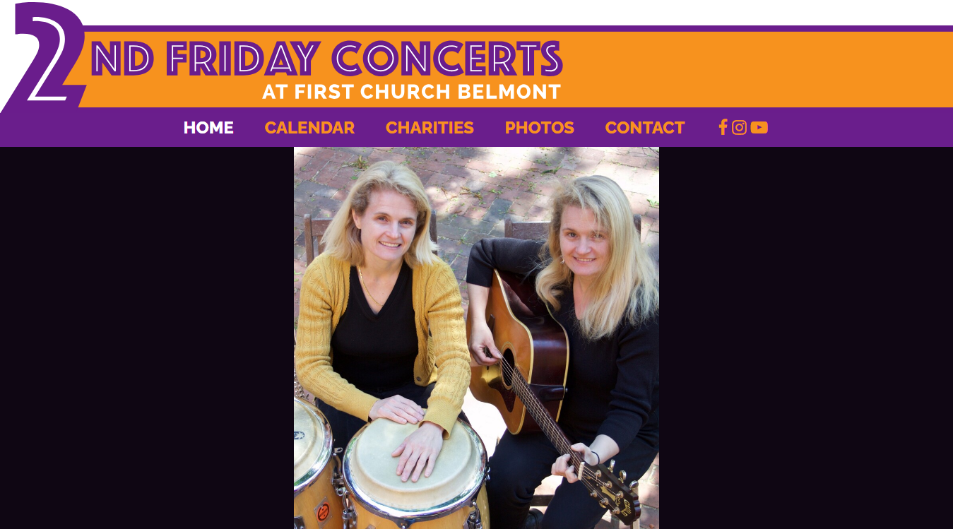 Website screenshot for Second Friday Coffeehouse at First Church Belmont UU