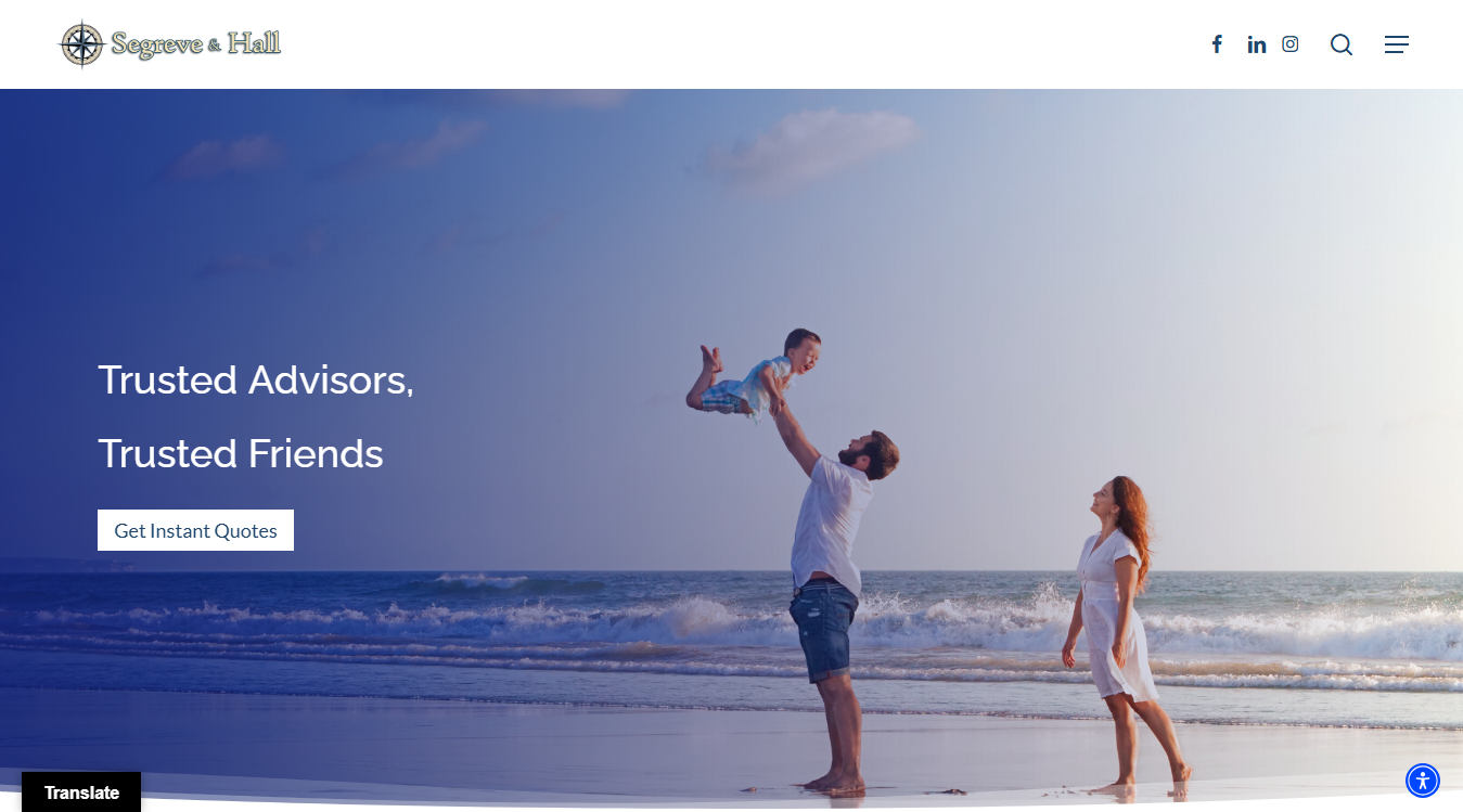 Website screenshot for Segreve & Hall Insurance Associates Inc.