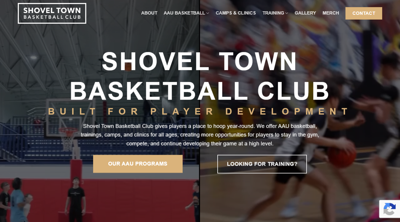 Website screenshot for Shovel Town Basketball Club