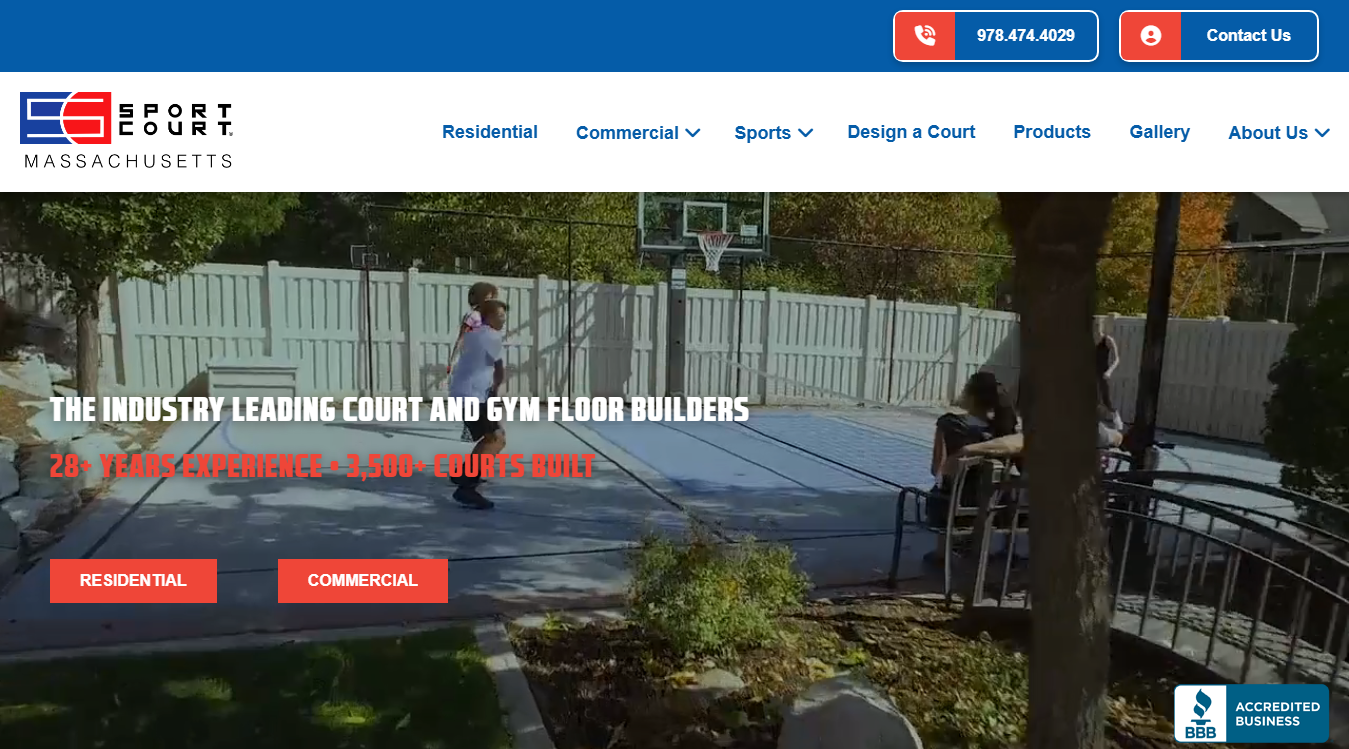 Website screenshot for Sport Court of Massachusetts