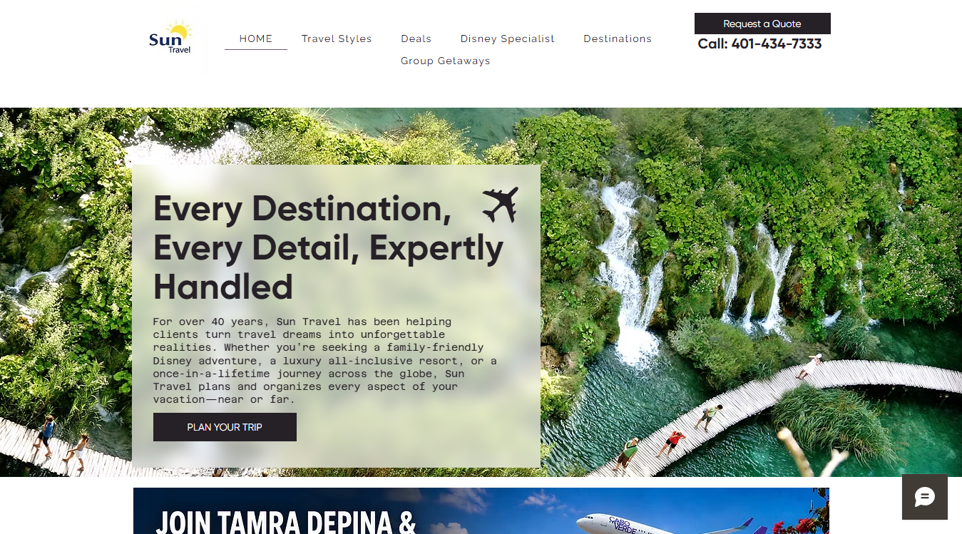Website screenshot for Sun Travel Agency