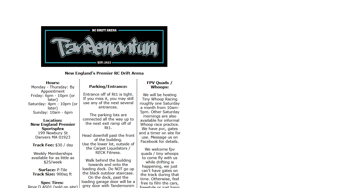 Website screenshot for TandemoniumRCDriftArena
