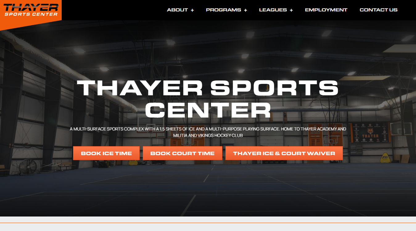 Website screenshot for Thayer Sports Center