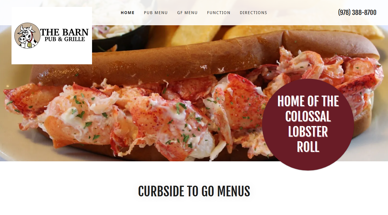 Website screenshot for The Barn Pub & Grille