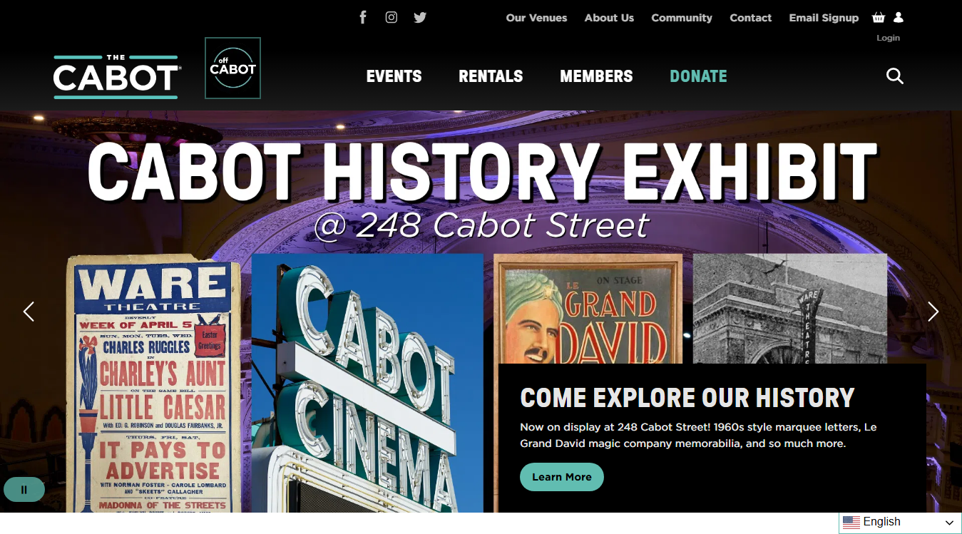 Website screenshot for The Cabot
