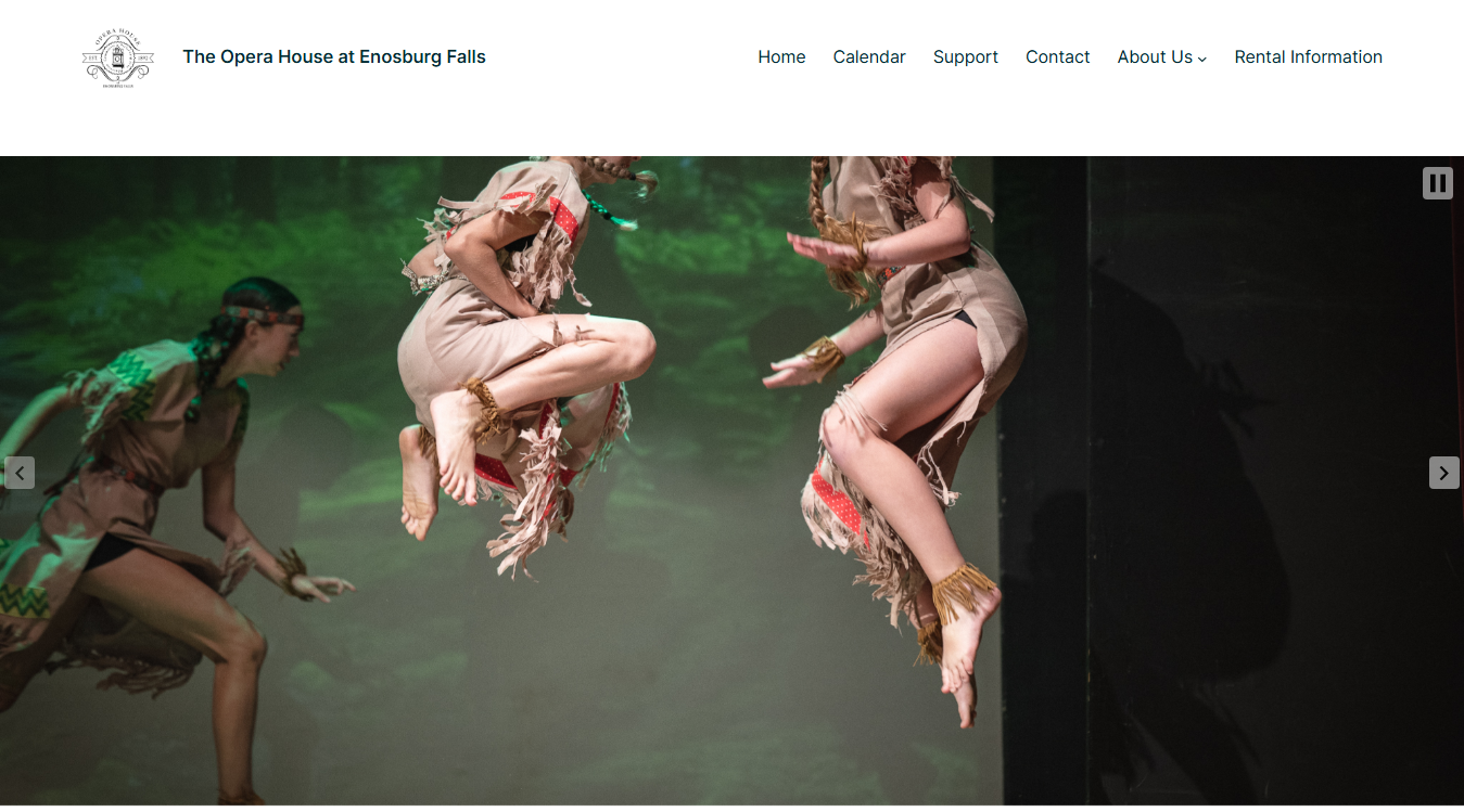 Website screenshot for The Opera House at Enosburg Falls, VT