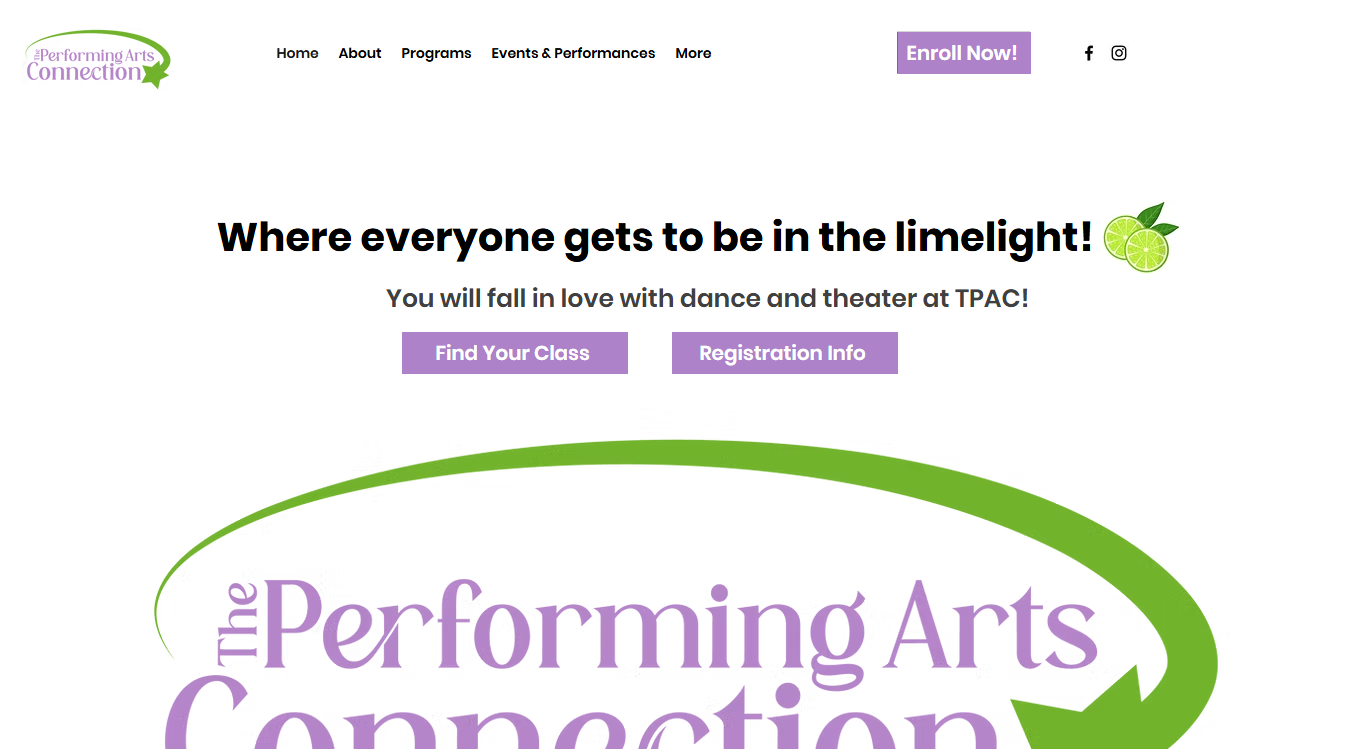 Website screenshot for The Performing Arts Connection