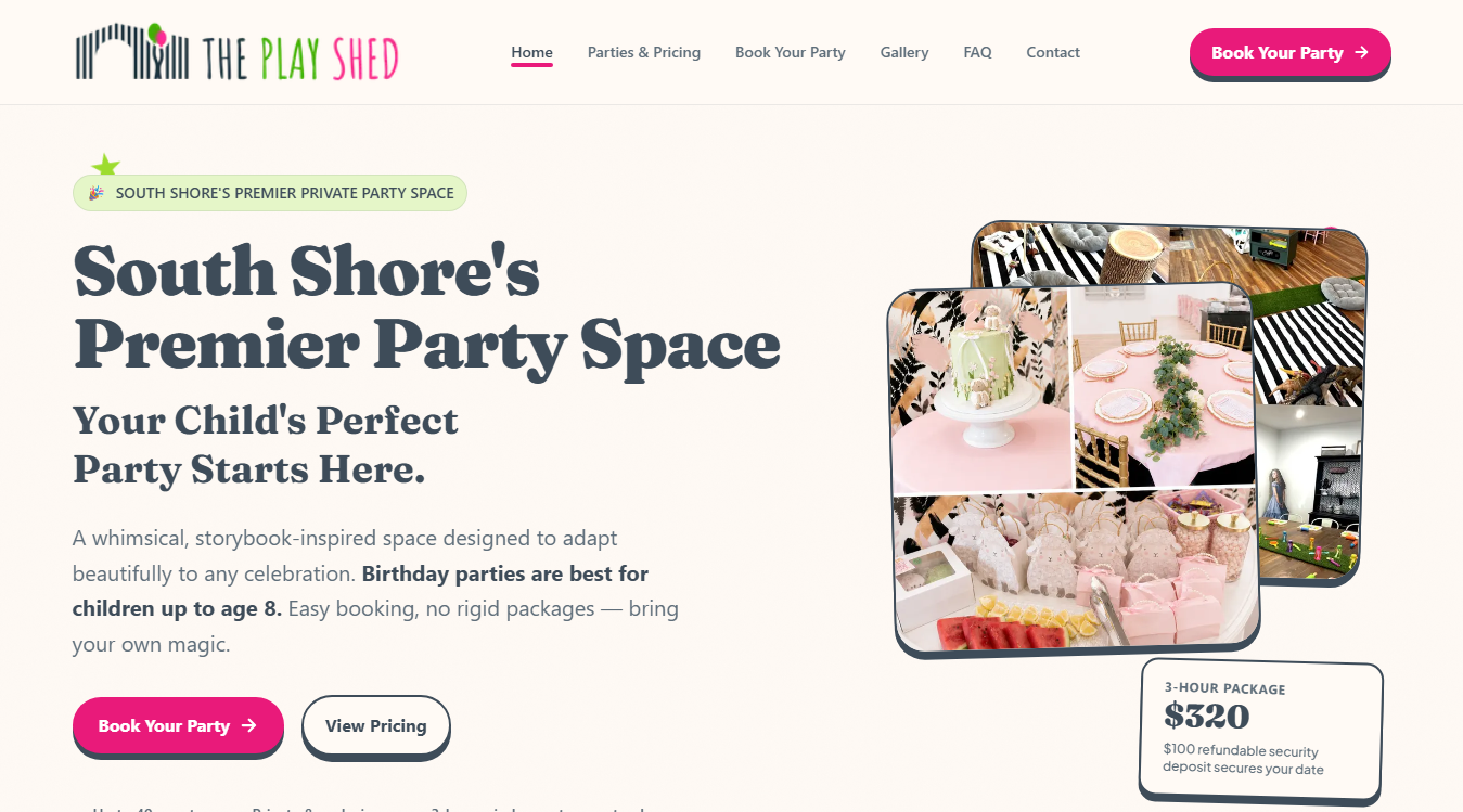 Website screenshot for The Play Shed