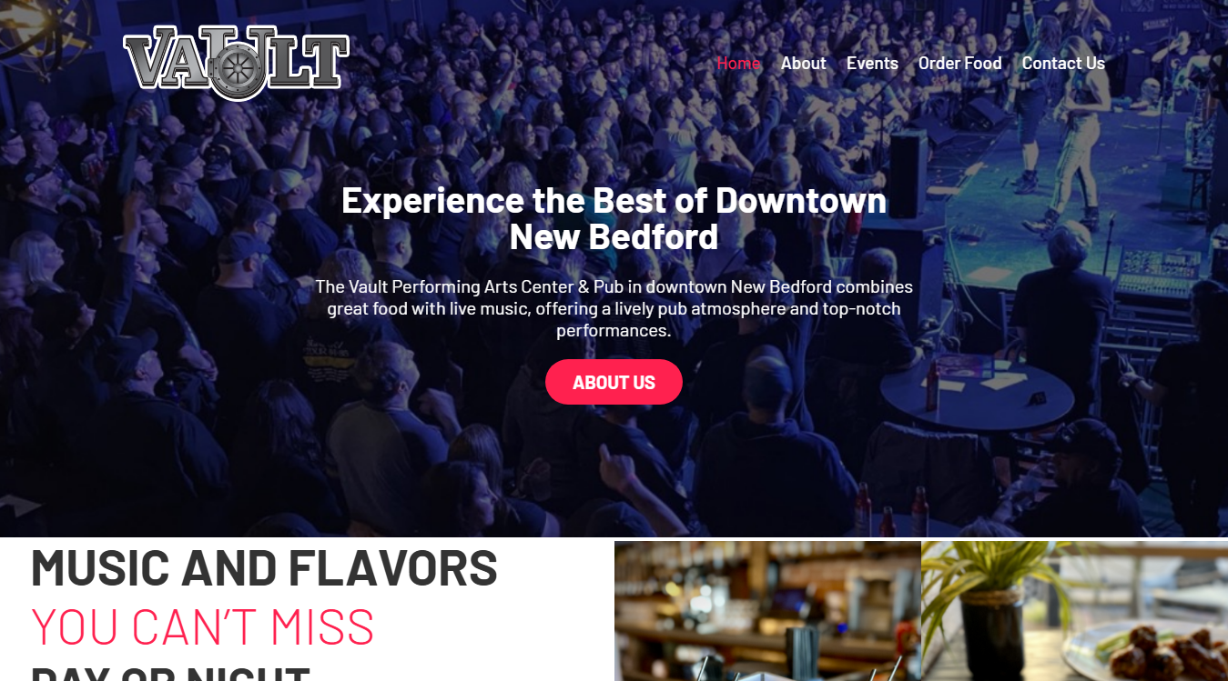Website screenshot for The Vault Performing Arts Center &Pub