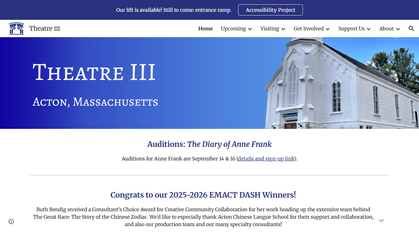 Website screenshot for Theatre III Box Office