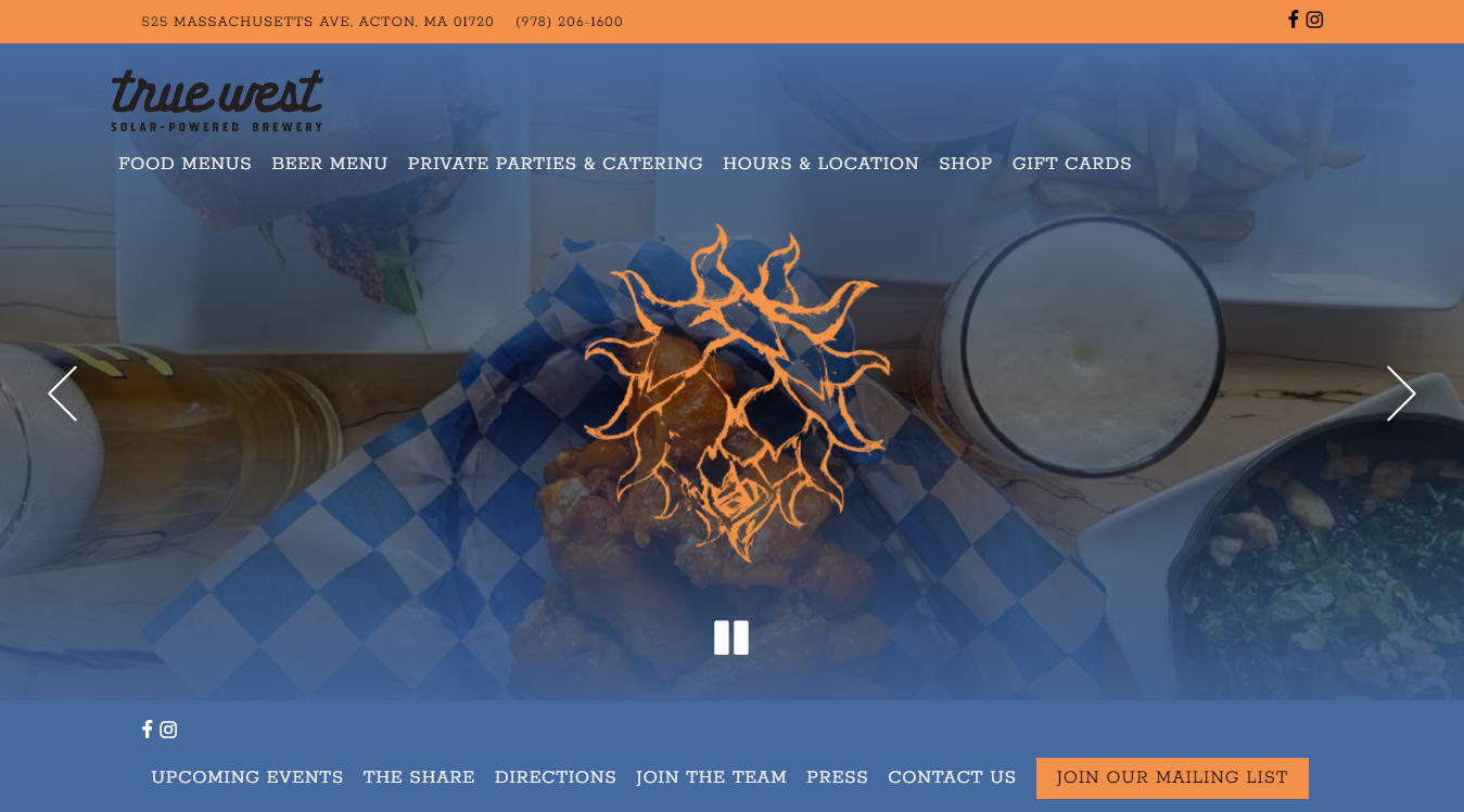 Website screenshot for True West Brewing Co.