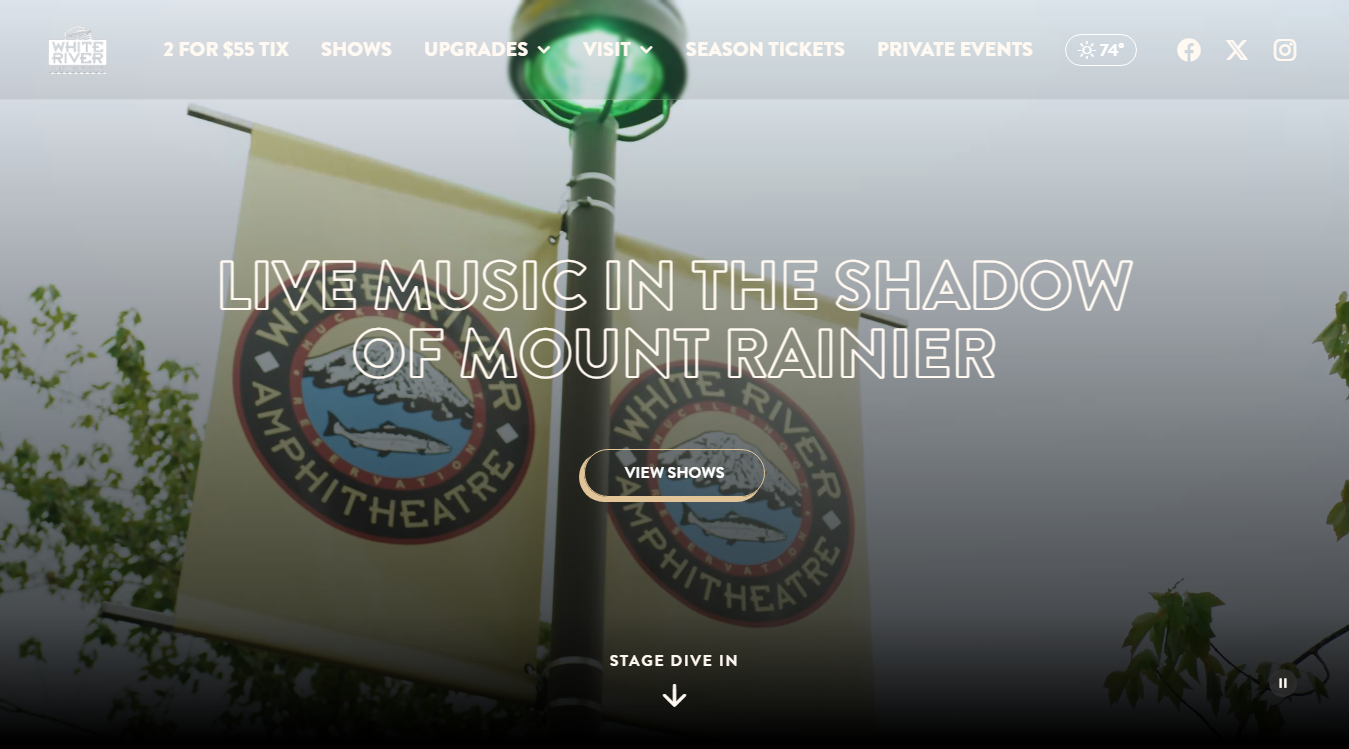 Website screenshot for White River Amphitheatre