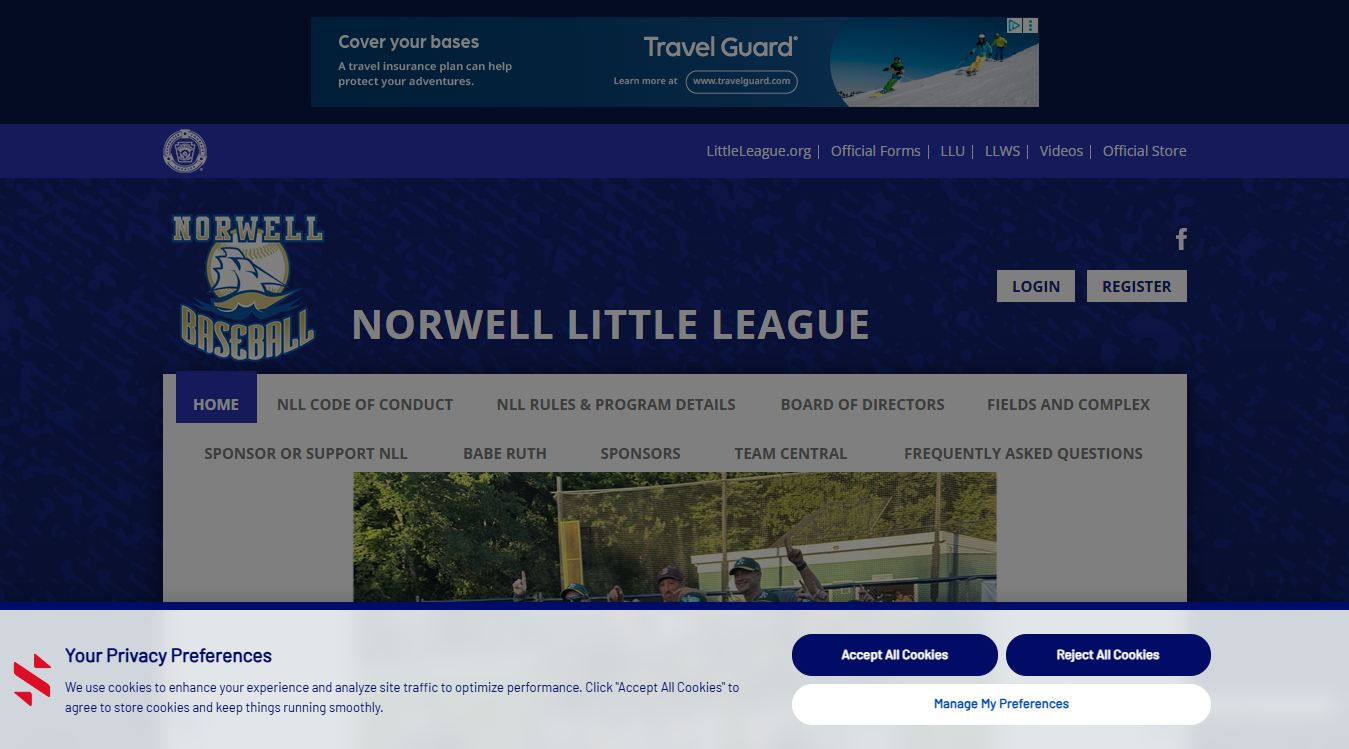 Website screenshot for Woodworth Little League Complex